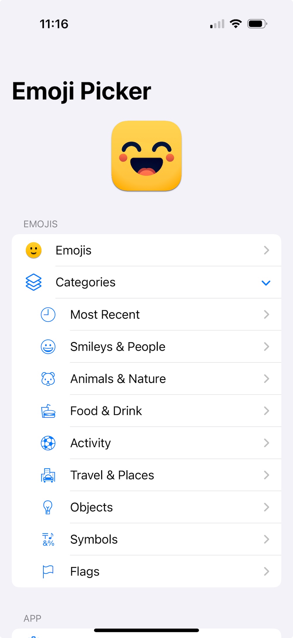 EmojiPicker iOS menu screenshot